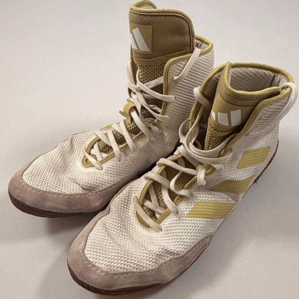 Adidas Wrestling Shoes Mens 13 White Gold Tech Fall 2.0 High Top Mesh FZ5389